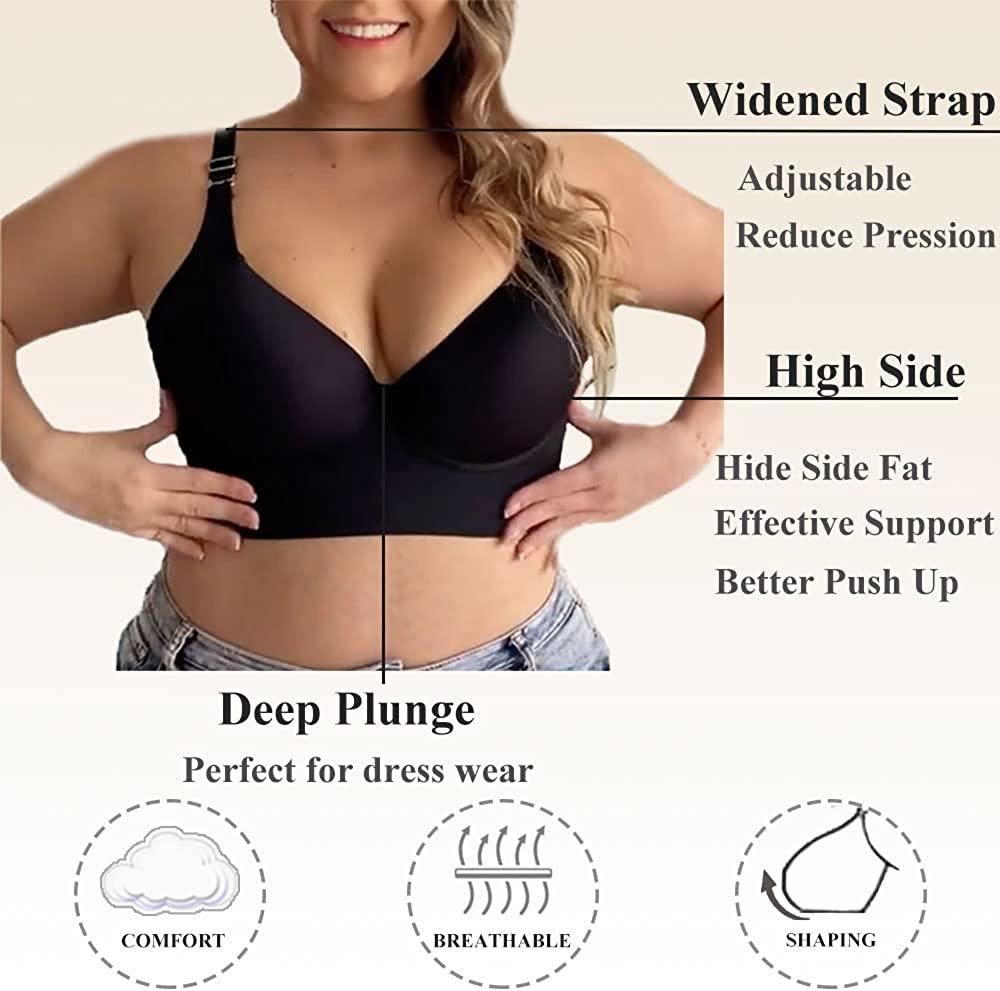 WOOBILLY®Shaping Deep Cup Gathering Lift & Smoothing Bra-Black