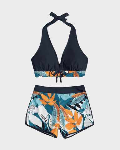 two-pieces bikini patchwork pattern swimsuit