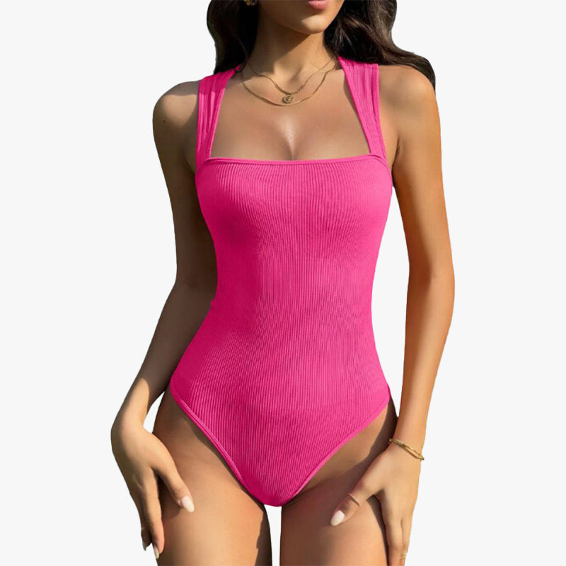 Woobilly®Ribbed Strappy Square Neck Bodysuits