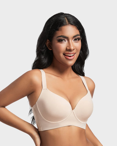 Back Smoothing Push-Up Plunge Bra - Skin