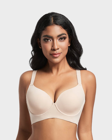 Back Smoothing Push-Up Plunge Bra - Skin