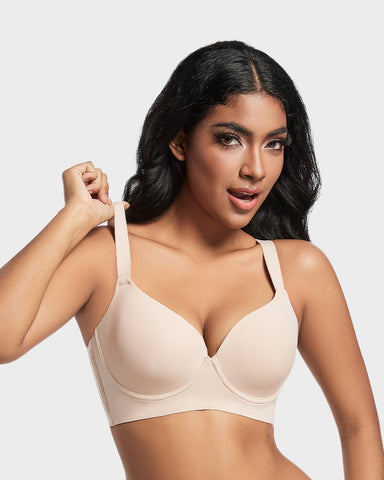 Back Smoothing Push-Up Plunge Bra - Skin