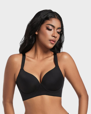 Back Smoothing Push-Up Plunge Bra - Black