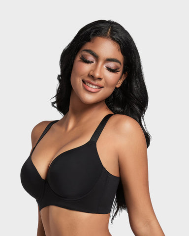 Back Smoothing Push-Up Plunge Bra - Black