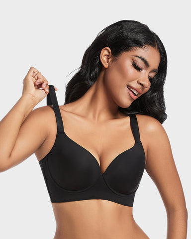 Back Smoothing Push-Up Plunge Bra - Black