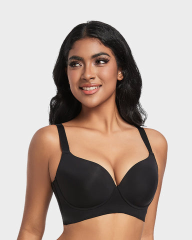 Back Smoothing Push-Up Plunge Bra - Black