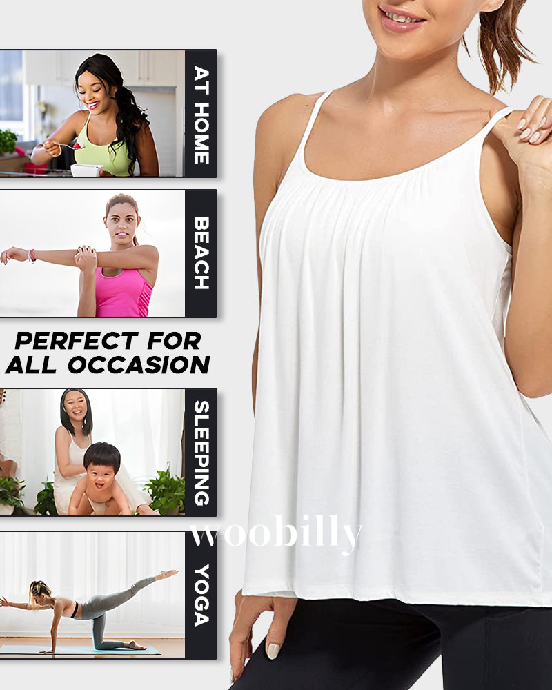 Women Camisole with Built in Bra Loose Fit Shirt Flowy Tank Top
