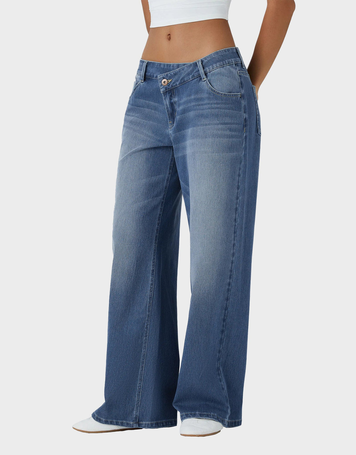 Asymmetric Low Rise Baggy Wide Leg Jeans