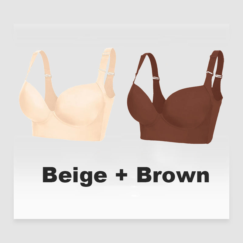 Push-Up Back Smoothing Bra 2 Pcs Beige+Brown