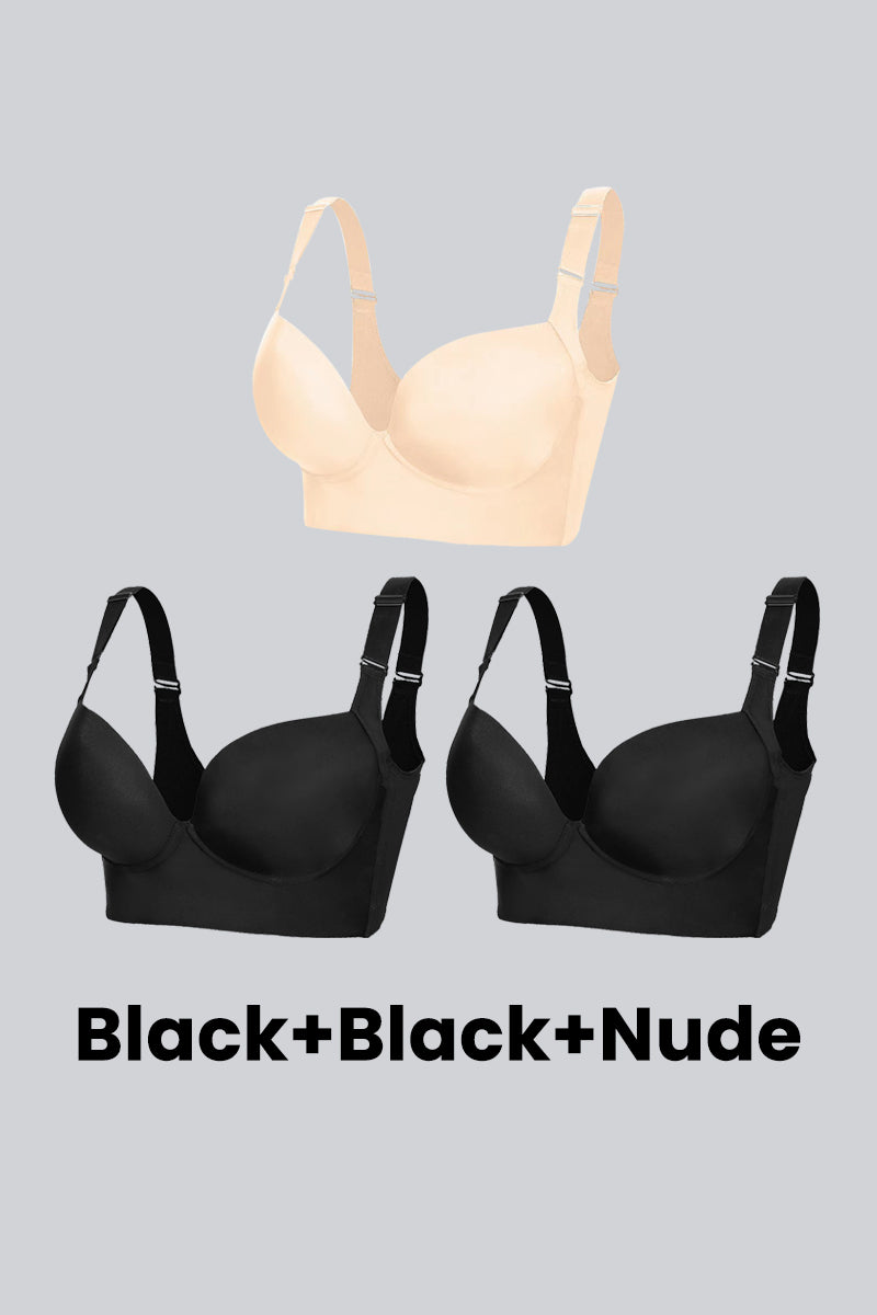 Back Smoothing Push-Up Bra for Women 3 Pcs Black+Black+Beige