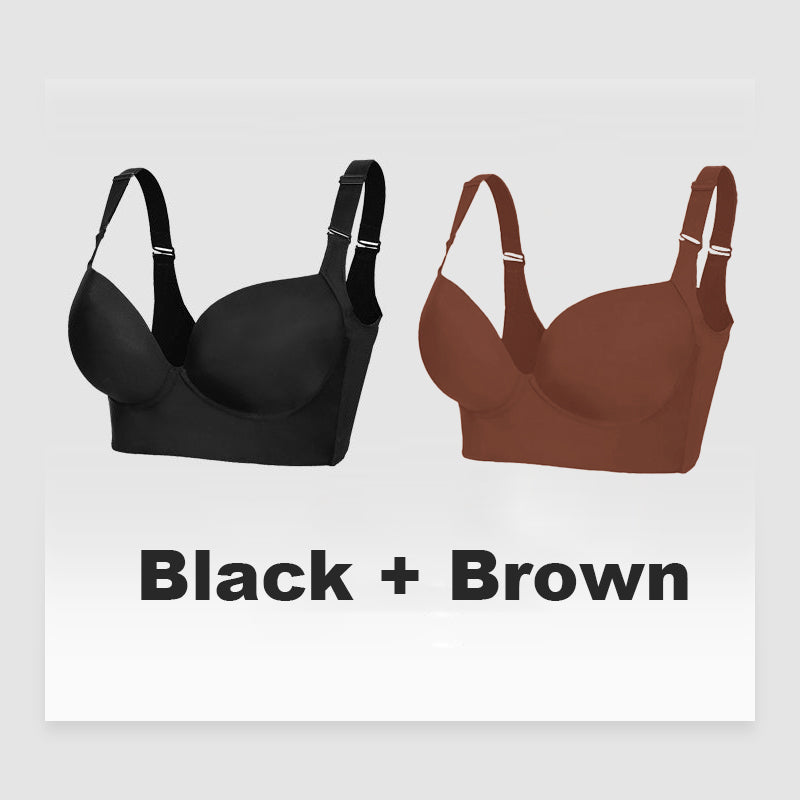 Push-Up Back Smoothing Bra 2 Pcs Black+Brown