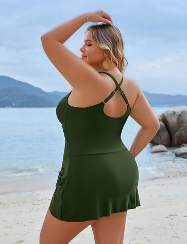 Womens Plus Size Swimsuits One Piece Tummy Control Swim Skirt Bathing Suits