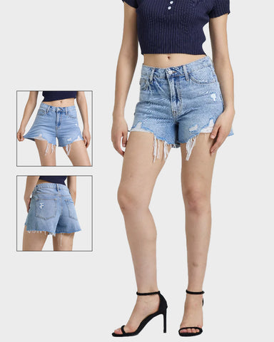 High Rise Stretch Denim Shorts