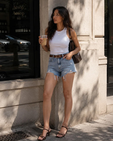 High Rise Stretch Denim Shorts