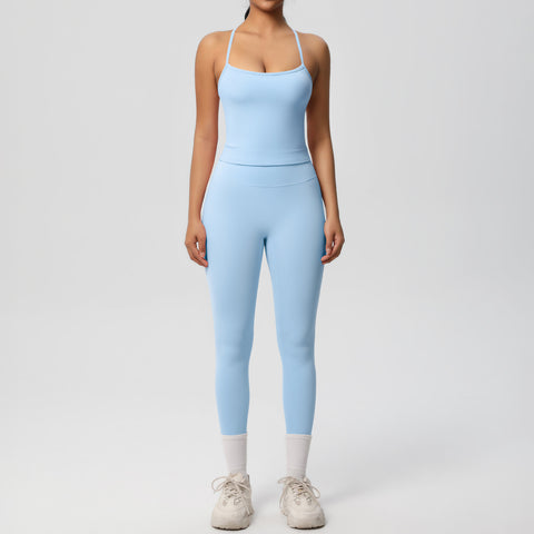 Solid Color Camisole & High Waist Leggings Tracksuit Set Gym Wear