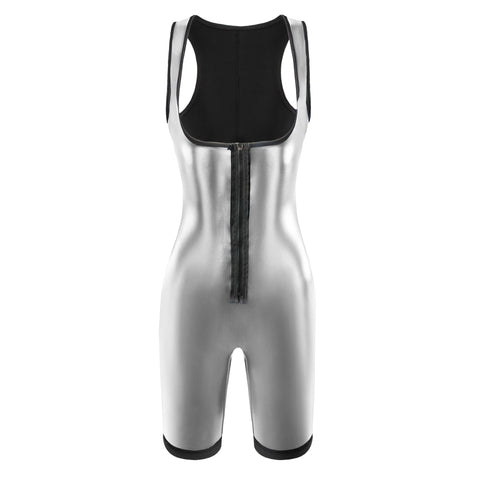 Women's Solid Zip Up Sauna Shapewear Bodysuit