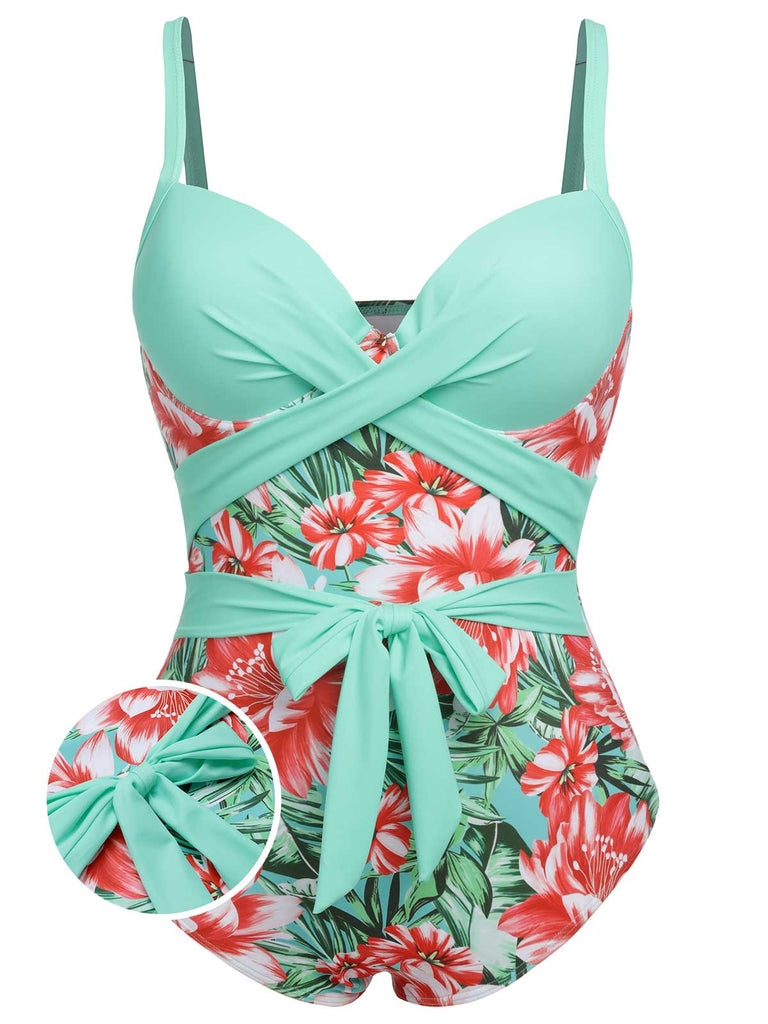 Woobilly® Plus Size Tropical Print Swimsuit One Piece  Boho Bathing Suit