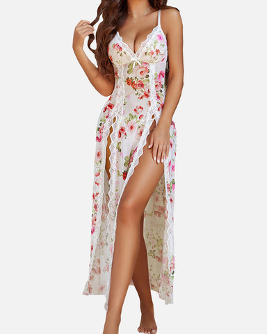 Sexy Mesh V Neck Side Split Nightdress