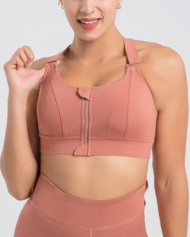 Women's High Impact Sports Bra Plus Size Zip-Front Shock Absober