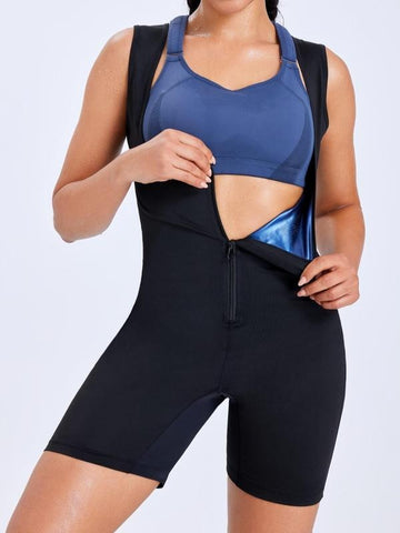 Women's Solid Zip Up Sauna Shapewear Bodysuit