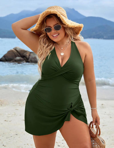 Womens Plus Size Swimsuits One Piece Tummy Control Swim Skirt Bathing Suits