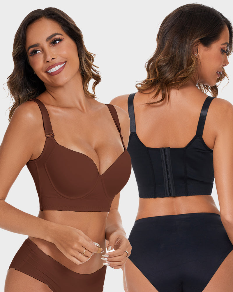 Back Smoothing Push-Up Bra For Women 3 Pcs Black+Brown+Beige