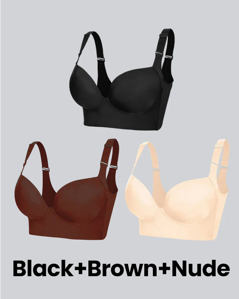 Back Smoothing Push-Up Bra For Women 3 Pcs Black+Brown+Beige