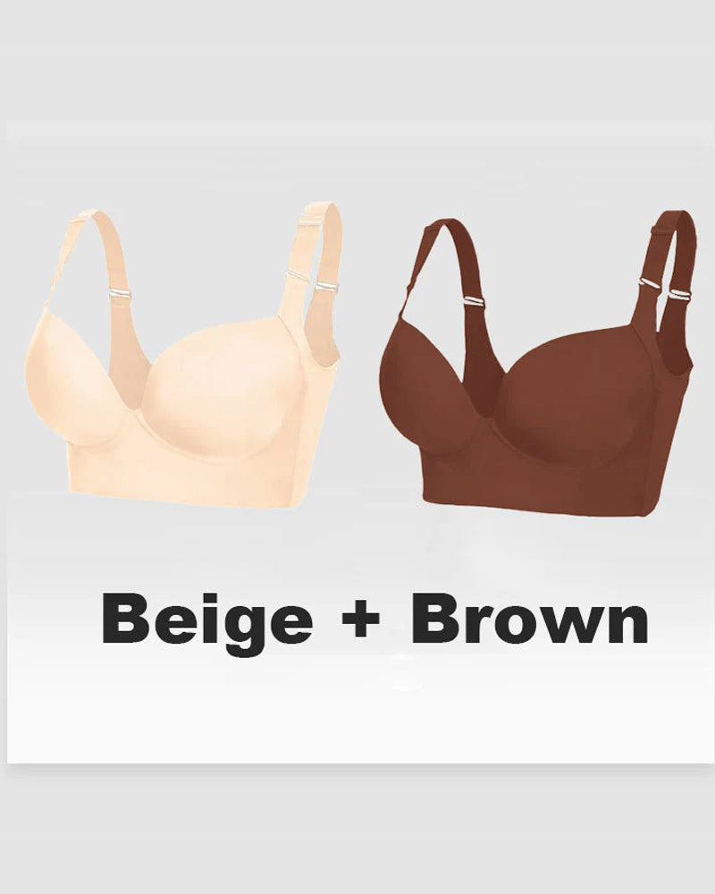 Push-Up Back Smoothing Bra 2 Pcs Beige+Brown