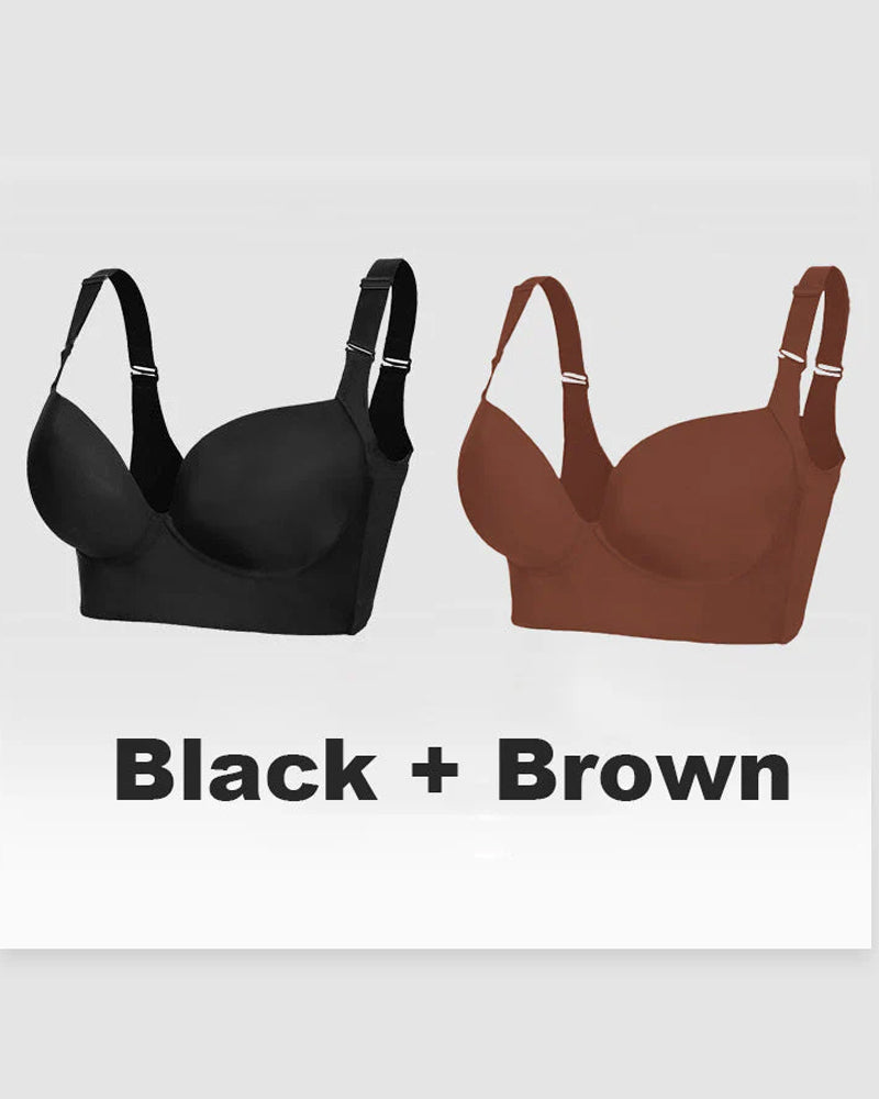 Push-Up Back Smoothing Bra 2 Pcs Black+Brown