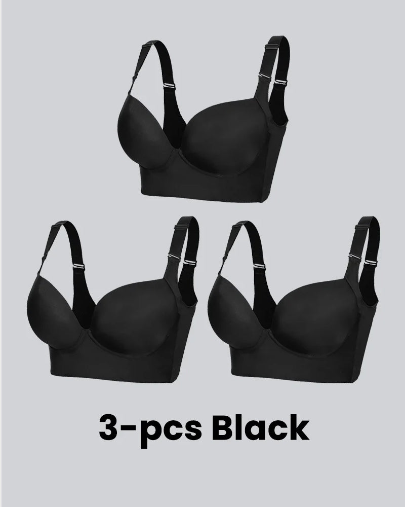 Back Smoothing Push-Up Bra for Women 3 pcs Black