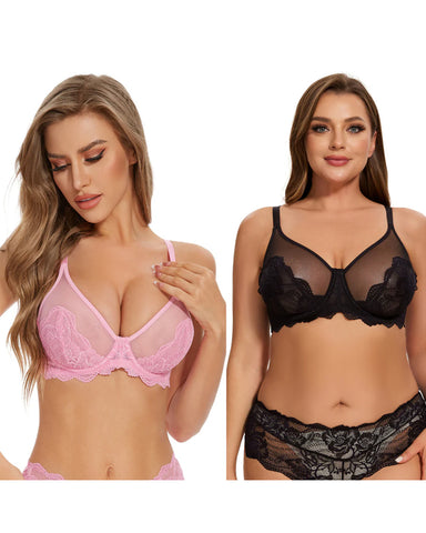 Full Coverage Lace Minimizer Bra - Mermaid Black+Black(2 PACK)