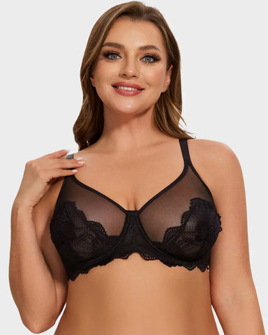 Full Coverage Lace Minimizer Bra - Mermaid Black+Black(2 PACK)