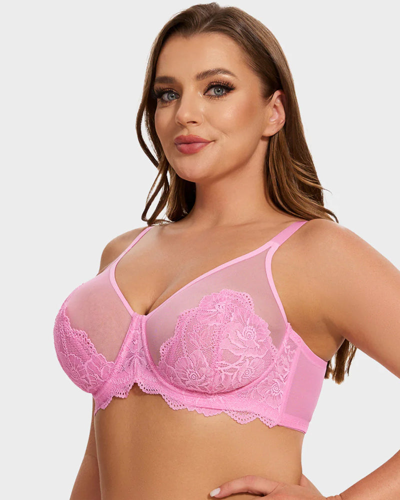 Full Coverage Lace Minimizer Bra - Mermaid Black+Pink (2 PACK)