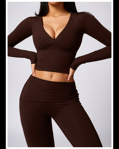 Casual Sports Long Sleeve Top with Chest Pad Sexy Skinny Tight Fit