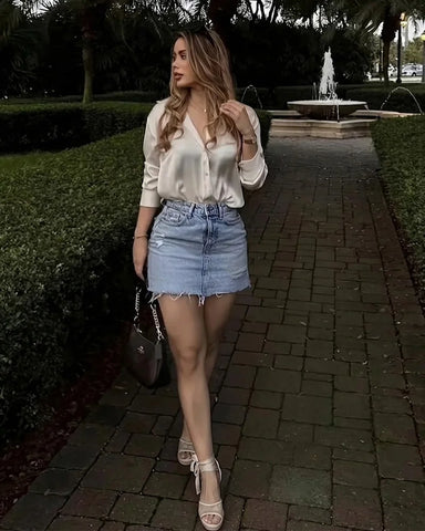 High Waist Denim Skirt | Button Front Design