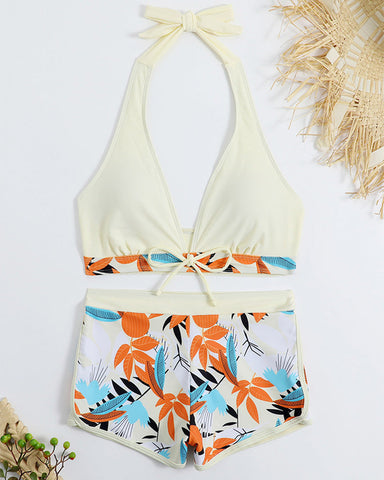 two-pieces bikini patchwork pattern swimsuit