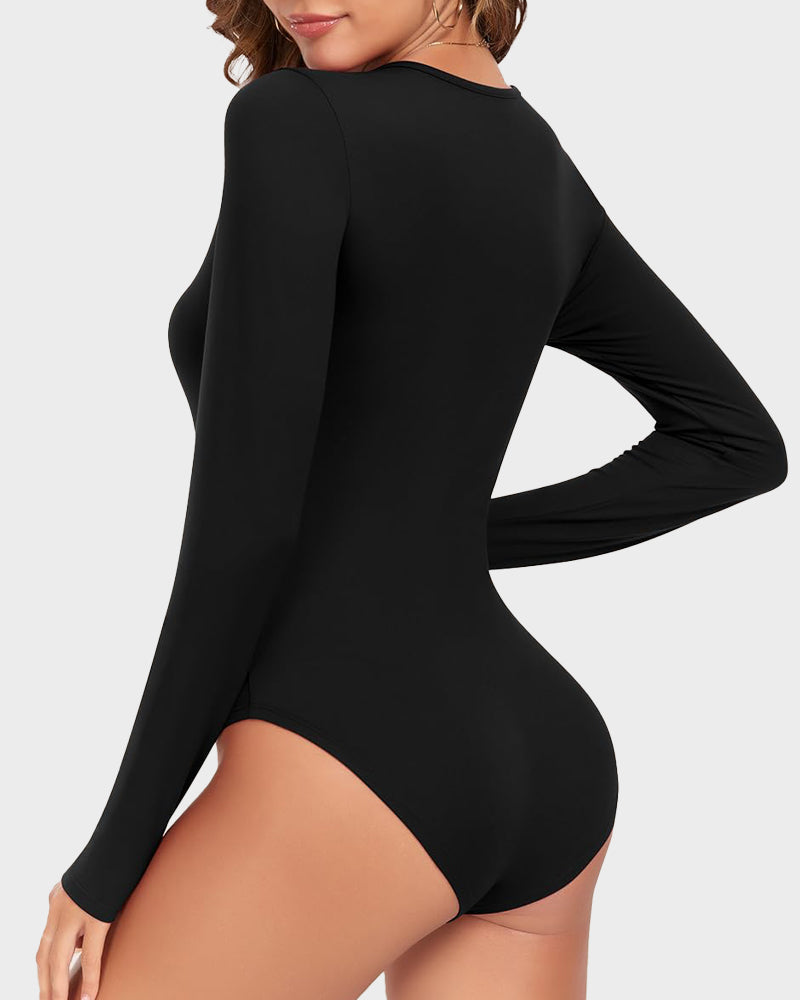 Seamless Long Sleeve V-Neck Sculpting Bodysuit