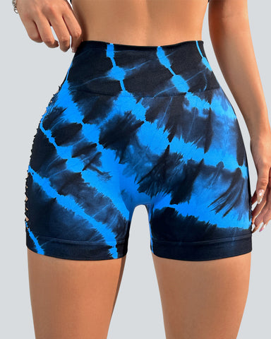 Hollow Out Tie Dye Tummy Control Shaping Biker Shorts for Women