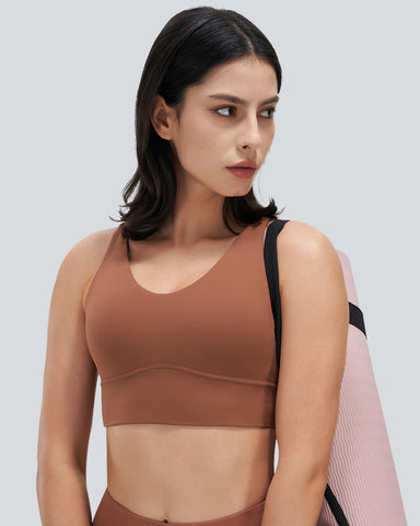 Seamless Ruched Double Straps Backless Crisscross Sports Bra