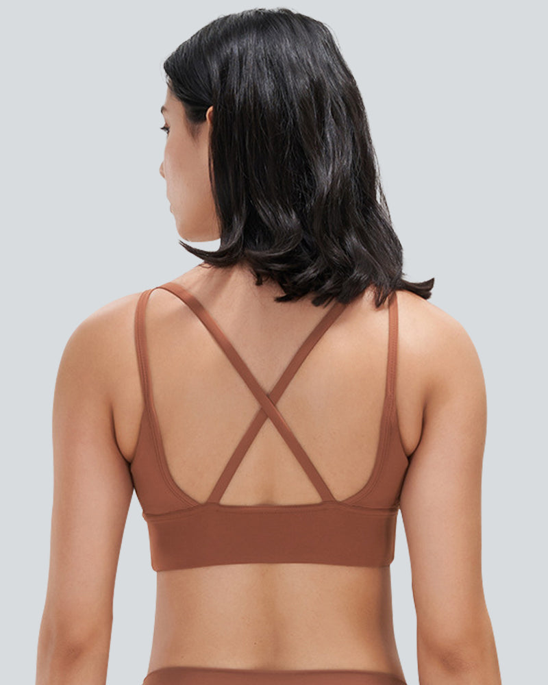 Seamless Ruched Double Straps Backless Crisscross Sports Bra