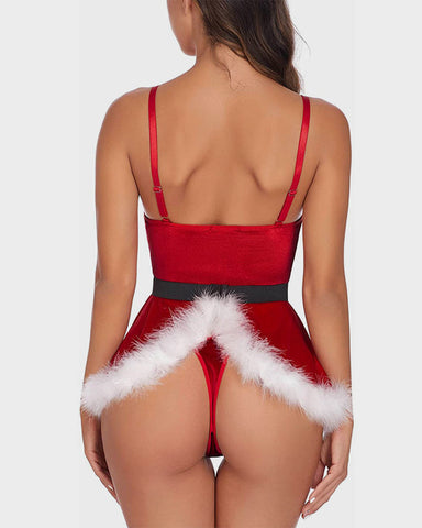 Sexy Christmas Velvet Mini Dress with Matching Thong