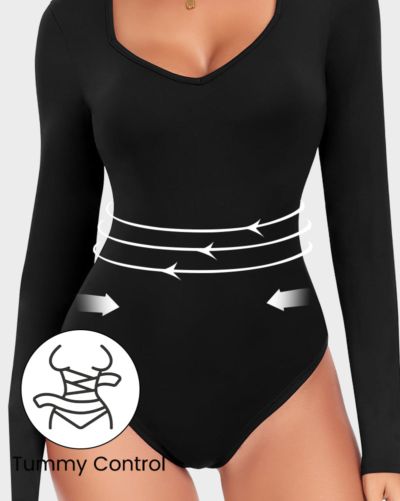 Seamless Long Sleeve V-Neck Sculpting Bodysuit