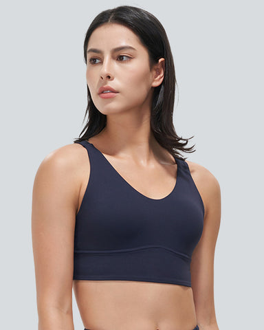 Seamless Ruched Double Straps Backless Crisscross Sports Bra