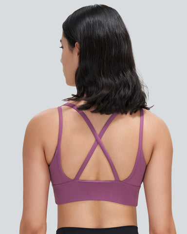 Seamless Ruched Double Straps Backless Crisscross Sports Bra