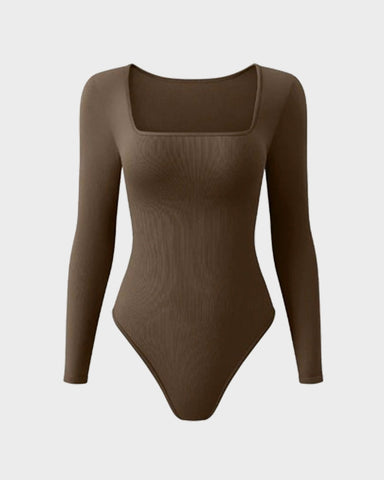 Ribbed Square Neck Long Sleeve Bodysuit