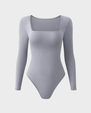 Ribbed Square Neck Long Sleeve Bodysuit