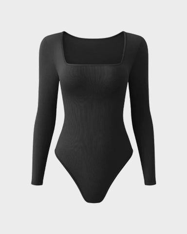 Ribbed Square Neck Long Sleeve Bodysuit