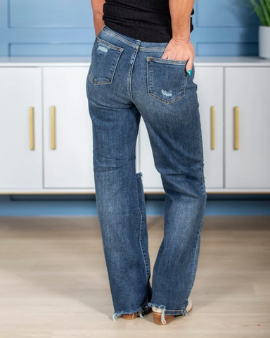90s High Rise Distressed Straight Leg Jeans