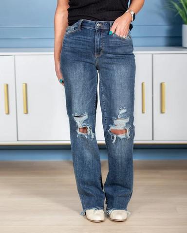 90s High Rise Distressed Straight Leg Jeans
