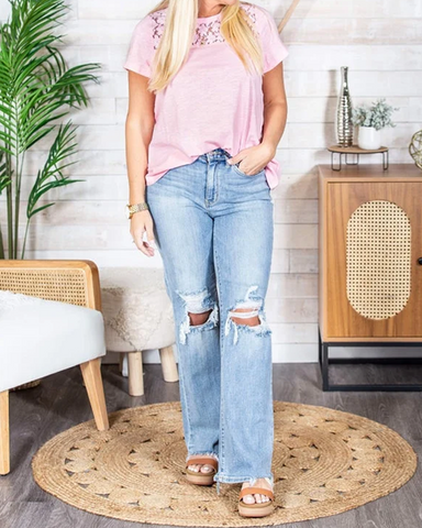 90s High Rise Distressed Straight Leg Jeans